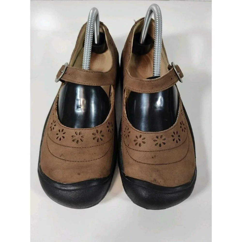 Keen Mary Jane Comfort Shoes Brown Leather Women's 8.5 Petals Flats - Picture 2 of 9